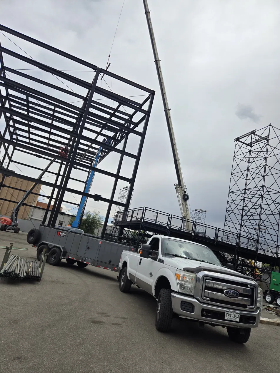 The Fuel Guys truck fueling cranes during venue construction