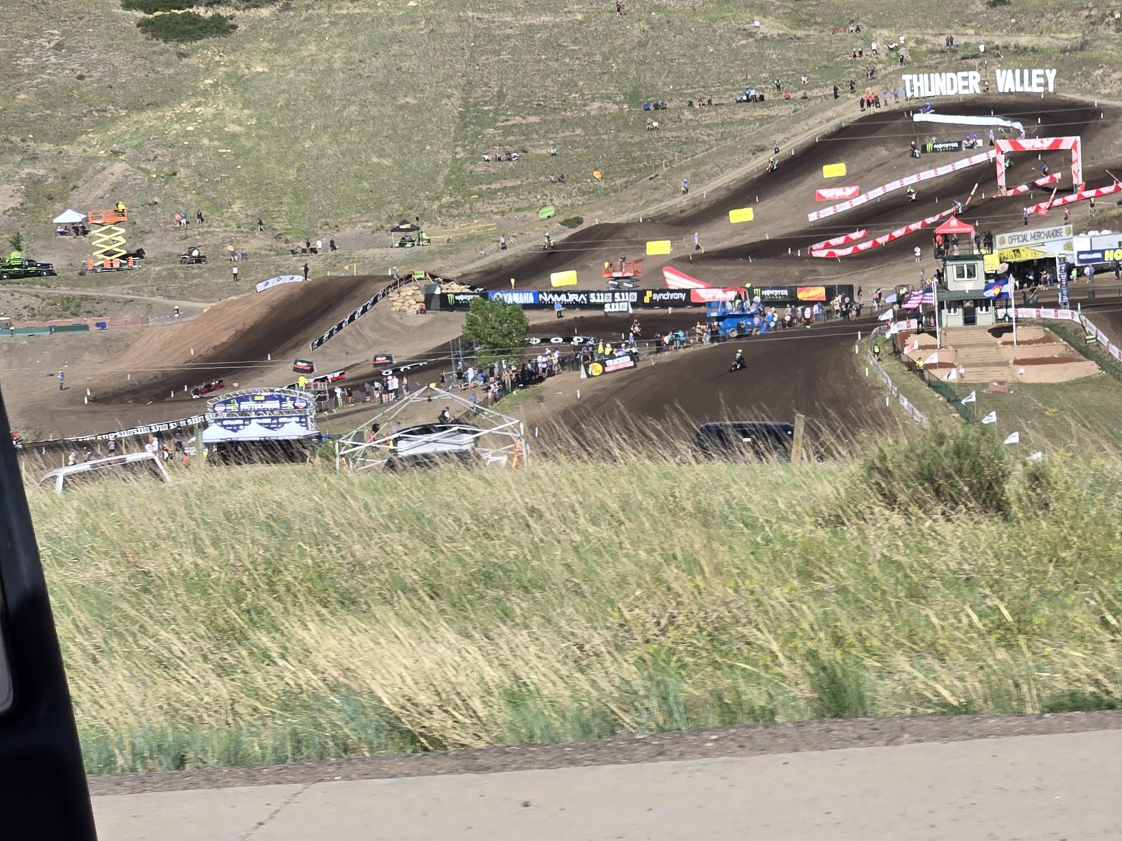 Thunder Valley Motocross Park track and hillside sign in Lakewood, Colorado