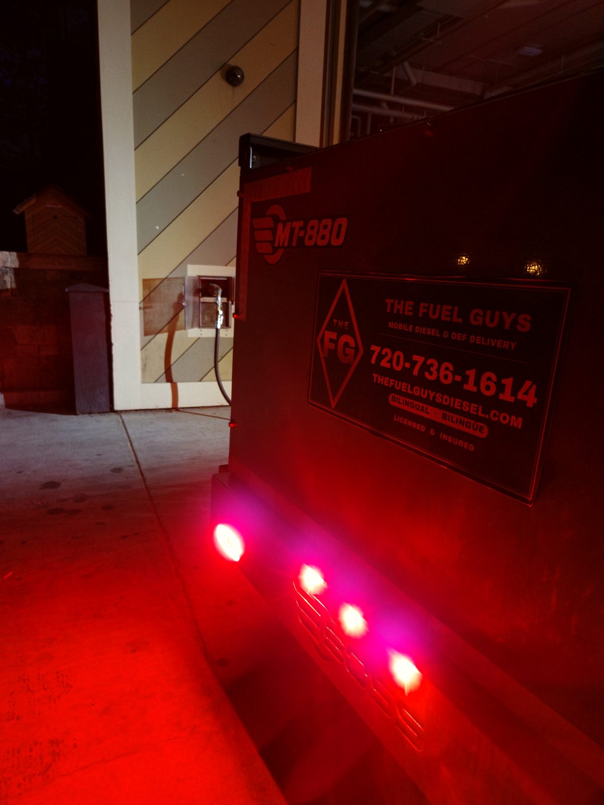 A Fuel Guys delivery truck on a 4 a.m. emergency fuel run at the Four Seasons in Vail, Colorado.